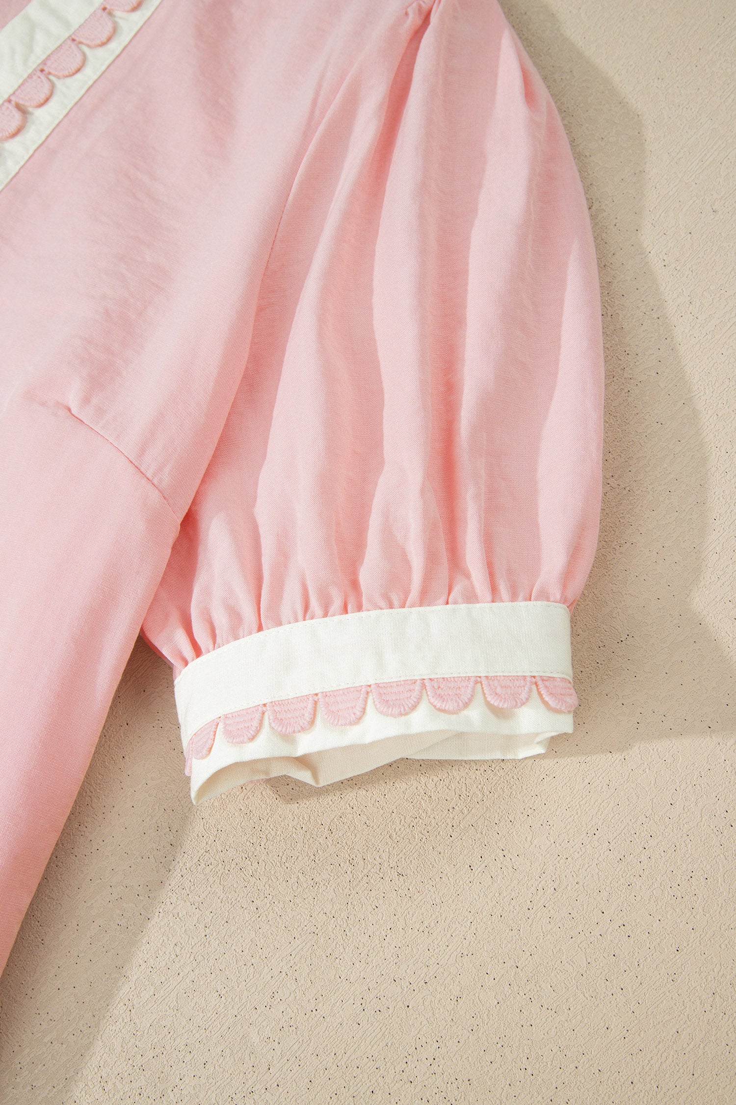 Scallop Colour Block Trim Puff Sleeve Mini Dress