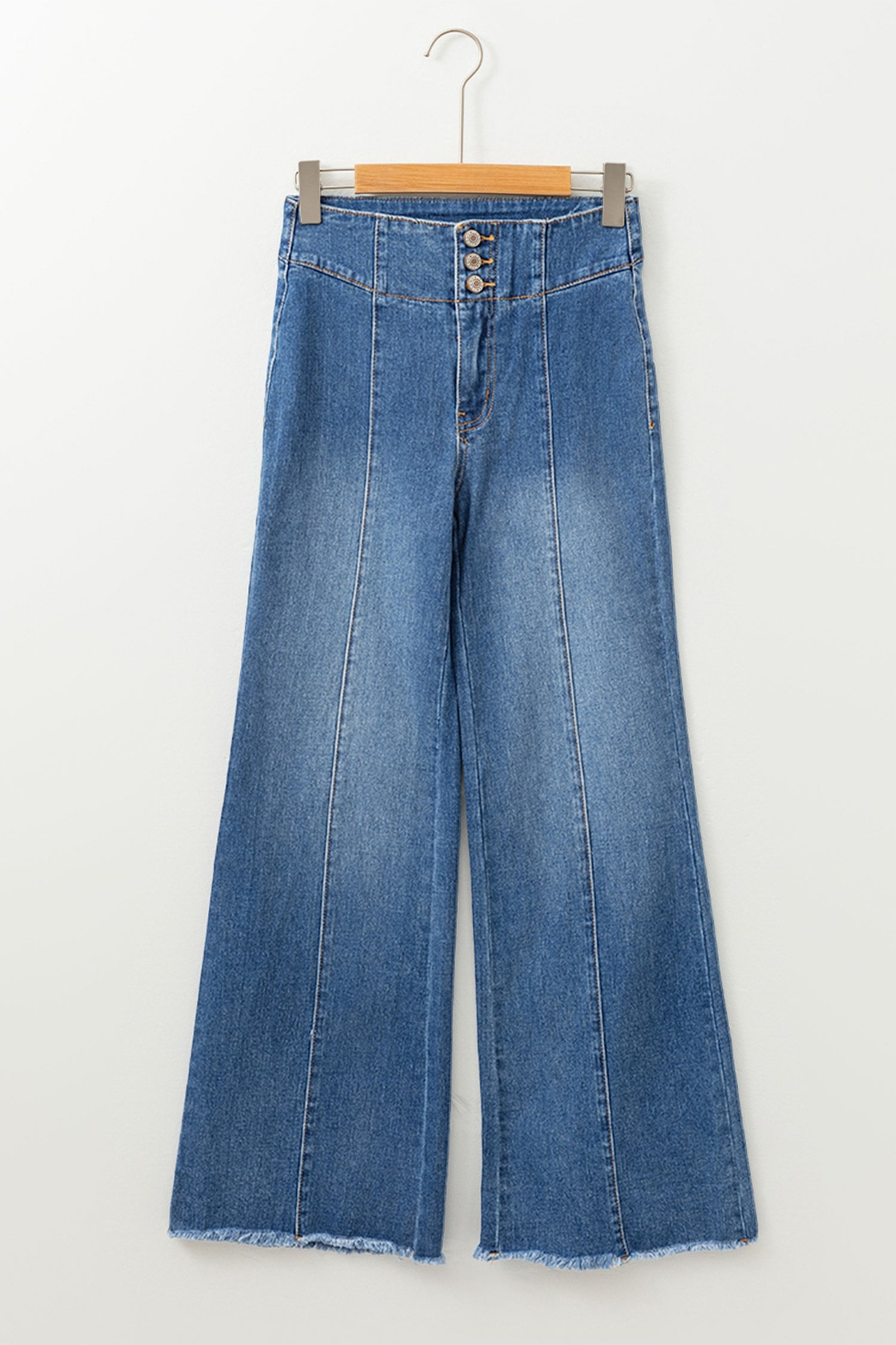 High Waist Button Fly Seamed Raw Hem Flare Jeans - eAura