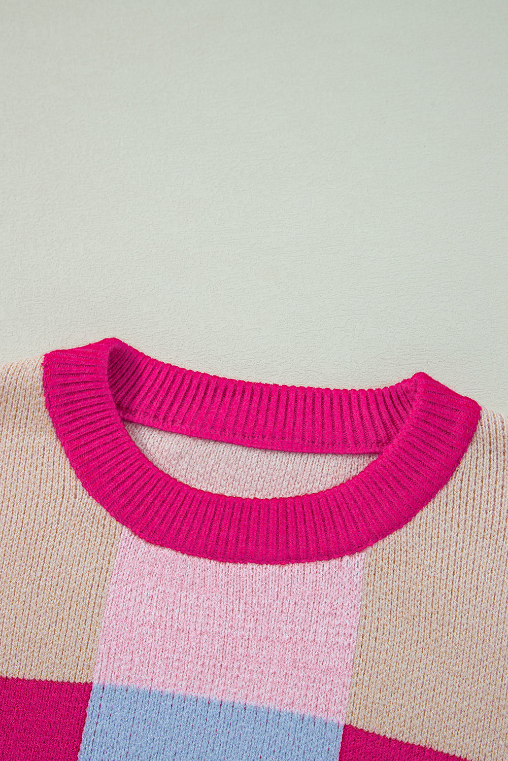 Rose Red Colour Block Drop Shoulder Crewneck Loose Fit Sweater eAura