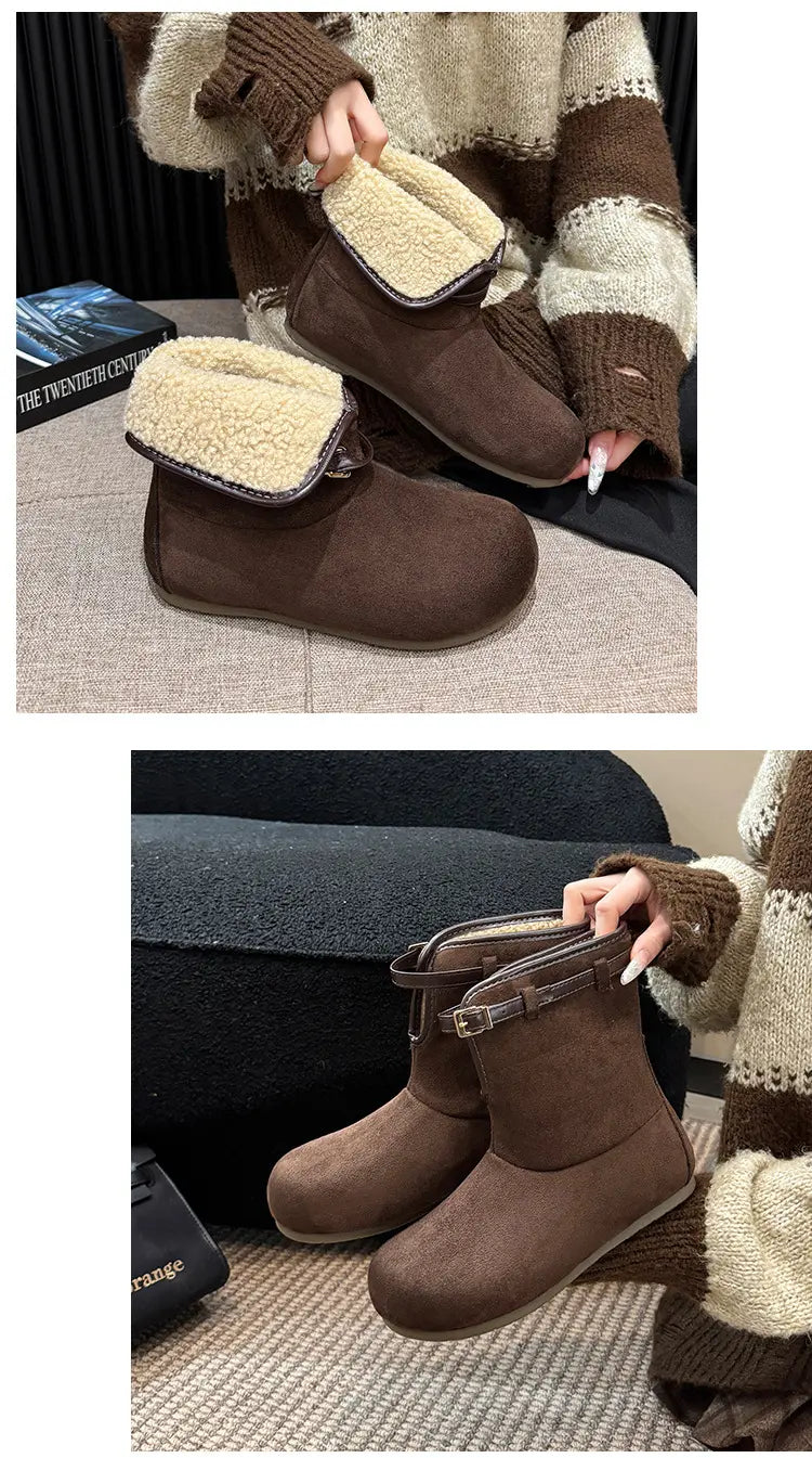 Brown boots with folded and upright cuffs