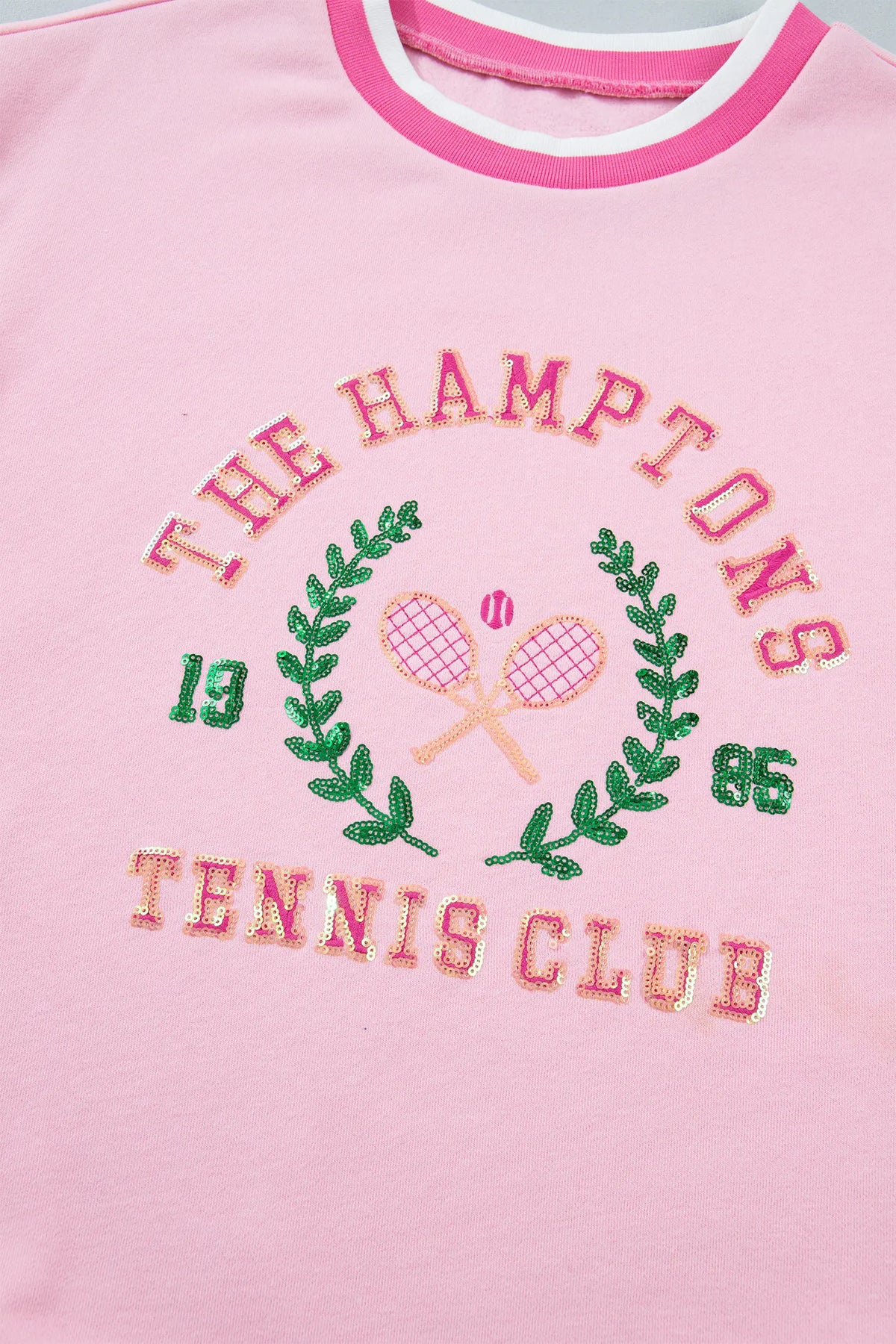 Embroidered Tennis Club Crew Neck Pullover Sweatshirt – Pink