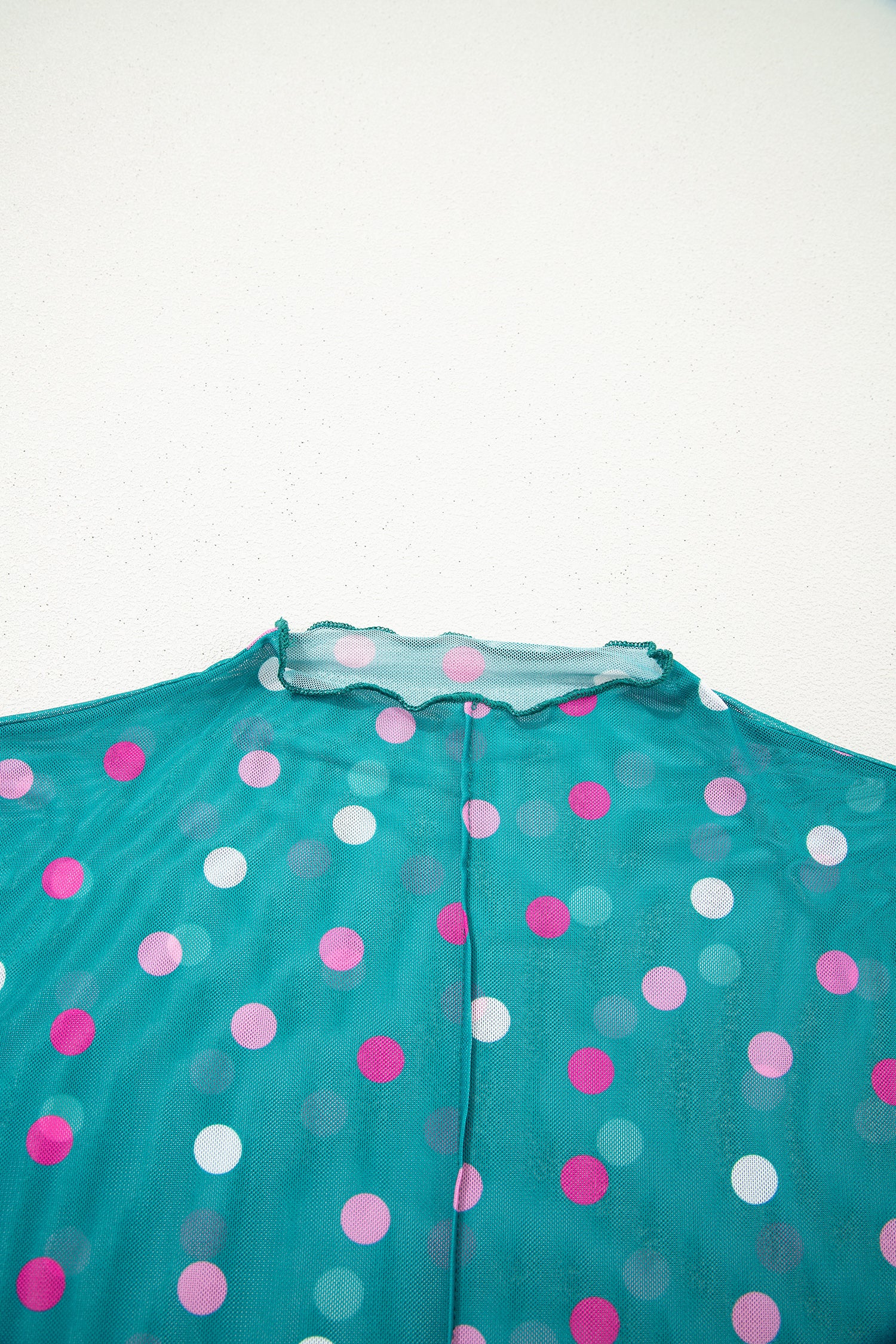 Polka Dot Bodycon Mock Neck Mesh Long Sleeve Top