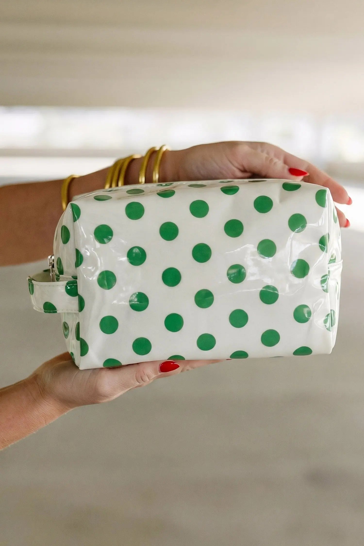 Light Pink Durable PVC Polka Dot Makeup Bag