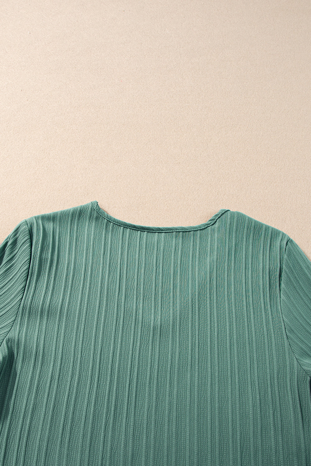 Grass Green Ruffled Half Sleeve V Neck Textured Top - eAura