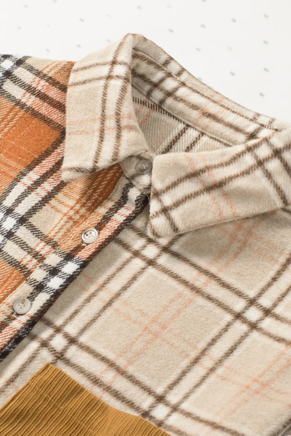 Orange Plaid Colour Block Patchwork Shirt Jacket with Pocket