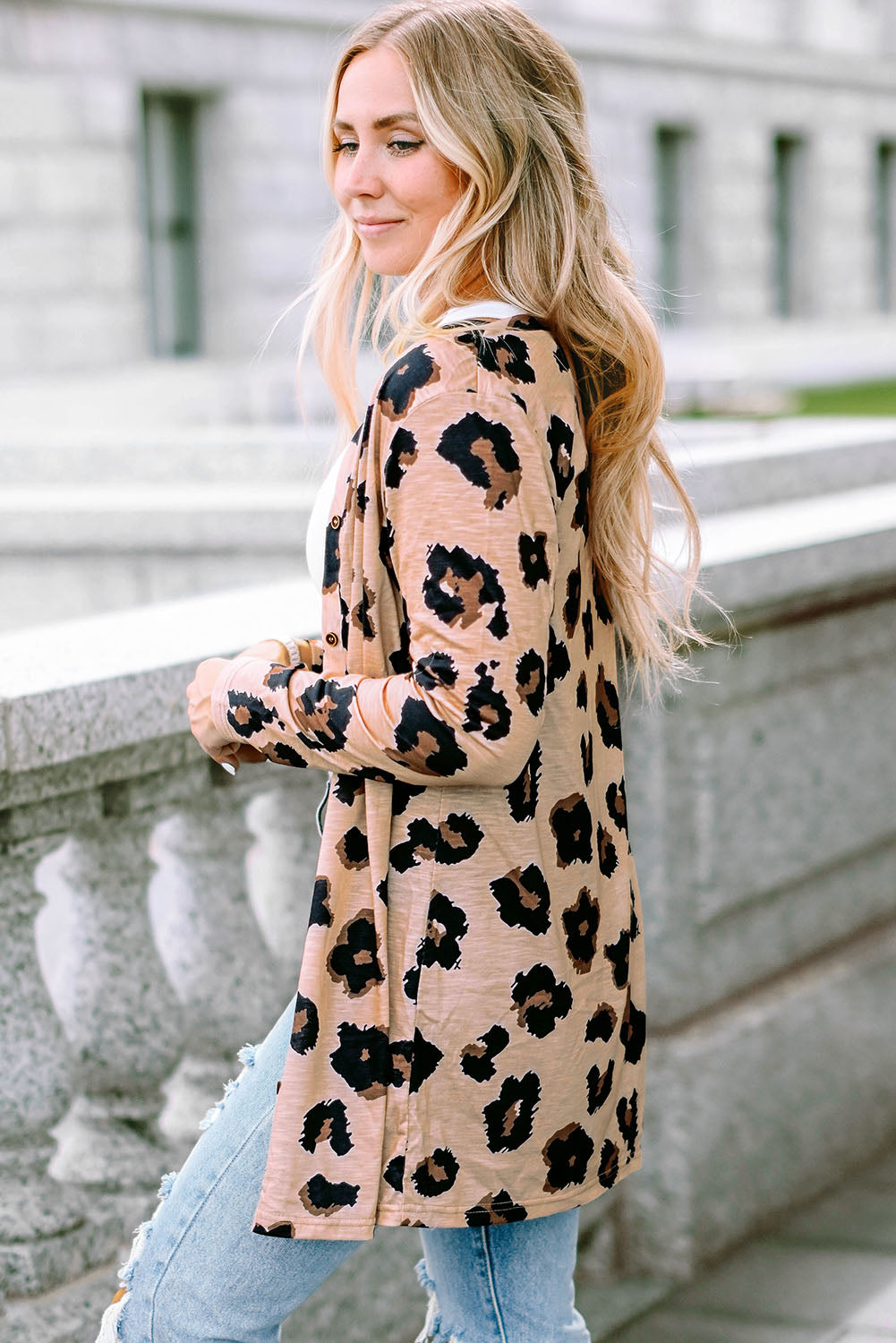 Leopard Printed Open Front Cardigan eAura