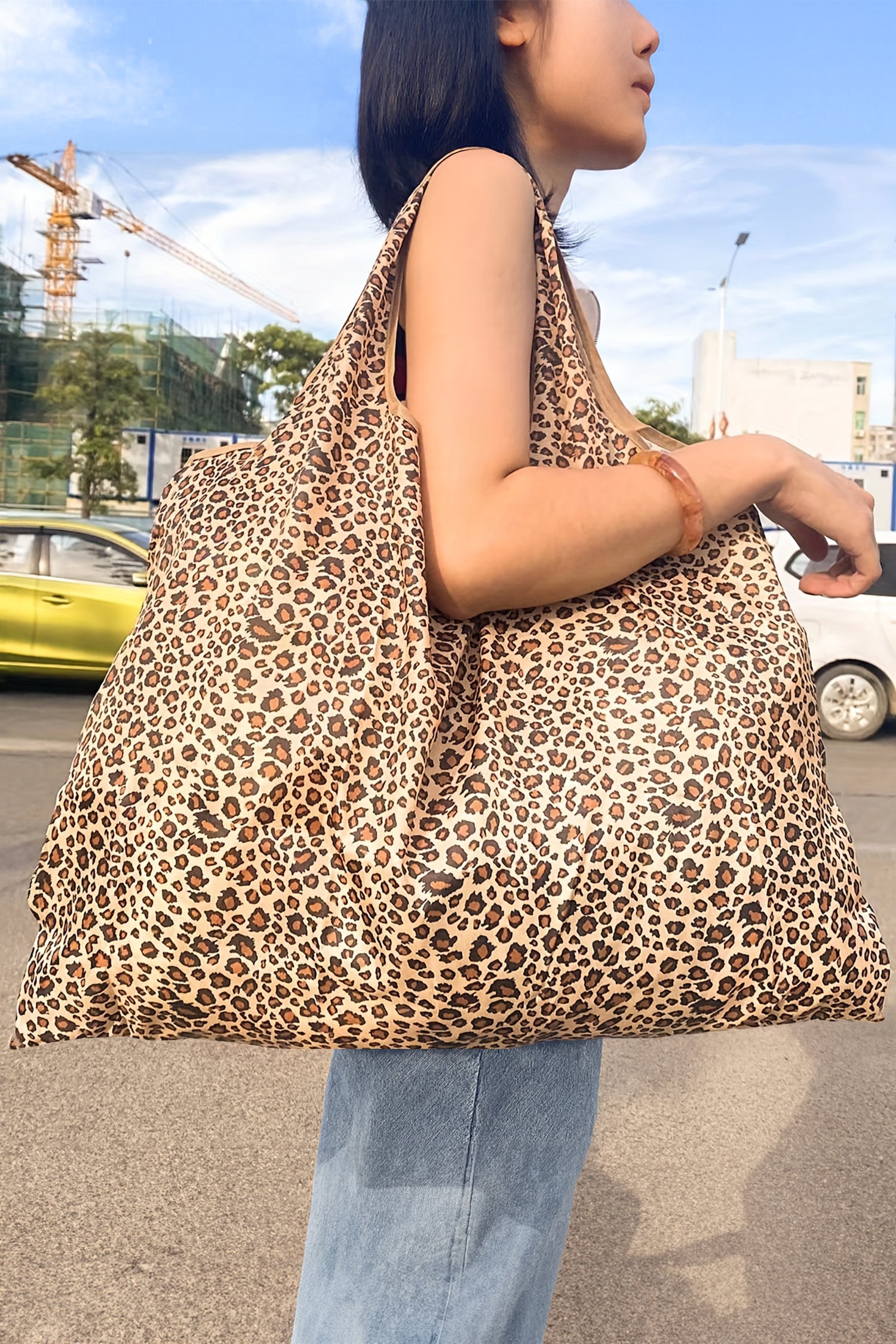 Mustard Leopard Print Reusable Shopping Tote Bag