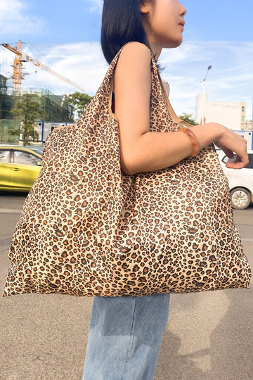 Mustard Leopard Print Reusable Shopping Tote Bag
