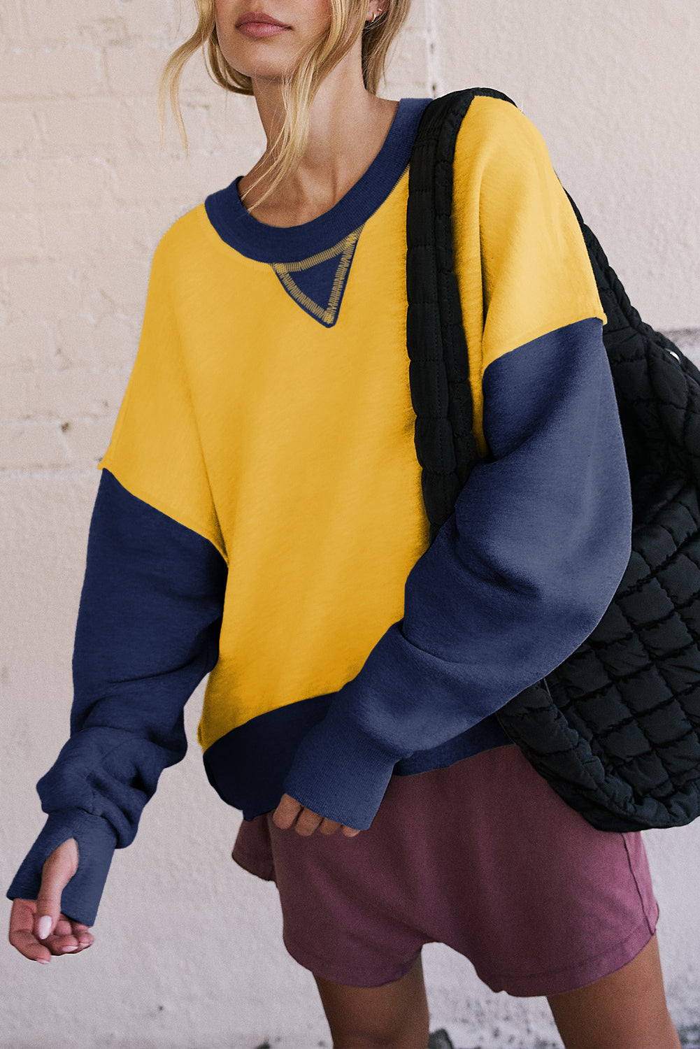 Apricot Colour Block Thumbhole Sleeve Drop Shoulder Sweatshirt eAura