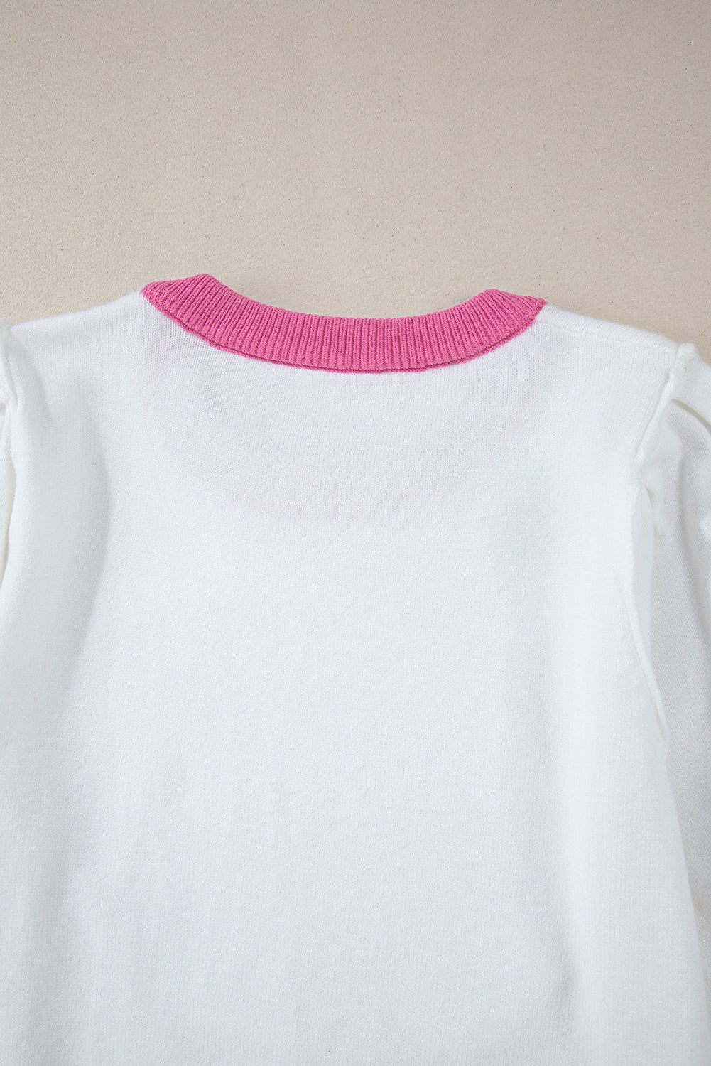 Red Sequin Rugby Colour Block Puff Short Sleeve Sweater eAura