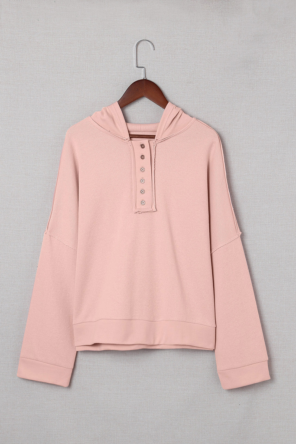Pink Casual Button Solid Patchwork Trim Hoodie eAura