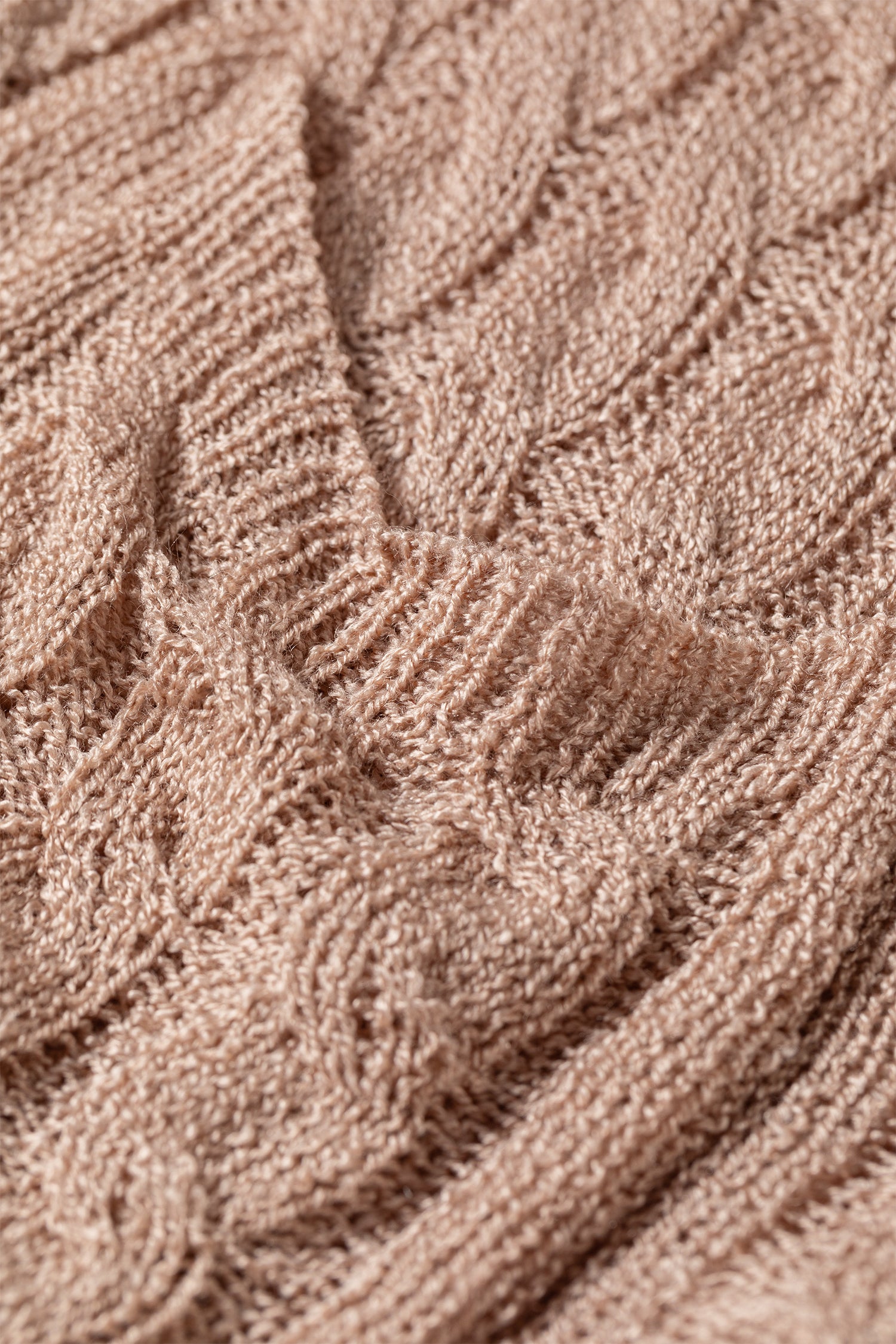 Hollowed Pattern Knit Drop Shoulder Open Sweater Cardigan – Old Rose