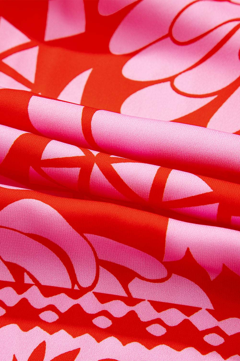 Abstract Floral Print Tie Neck Button Decor 3/4 Sleeve Blouse - eAura