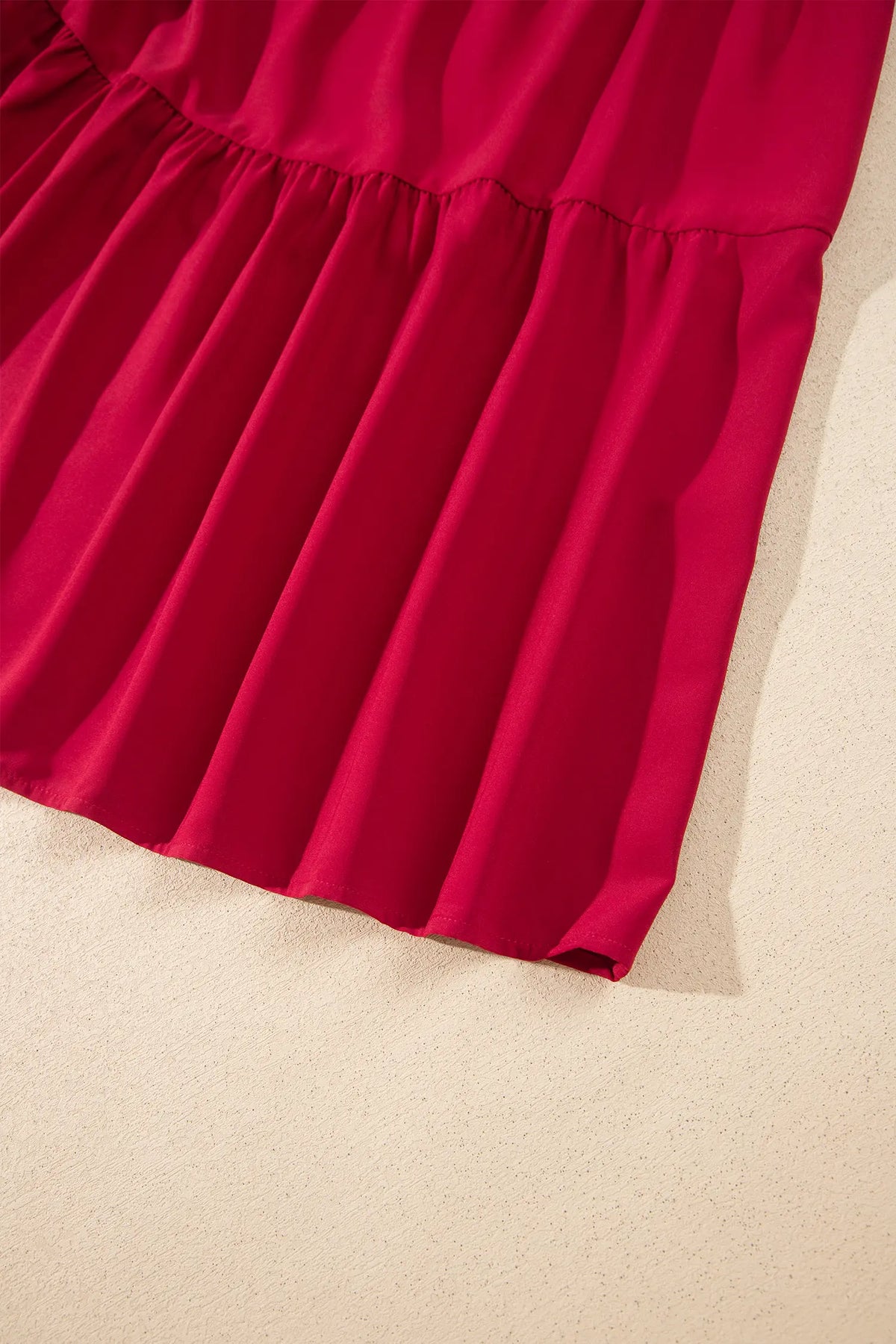 Solid Colour Ruffle Trim Long Sleeve Tiered Shift Midi Dress – Racing Red