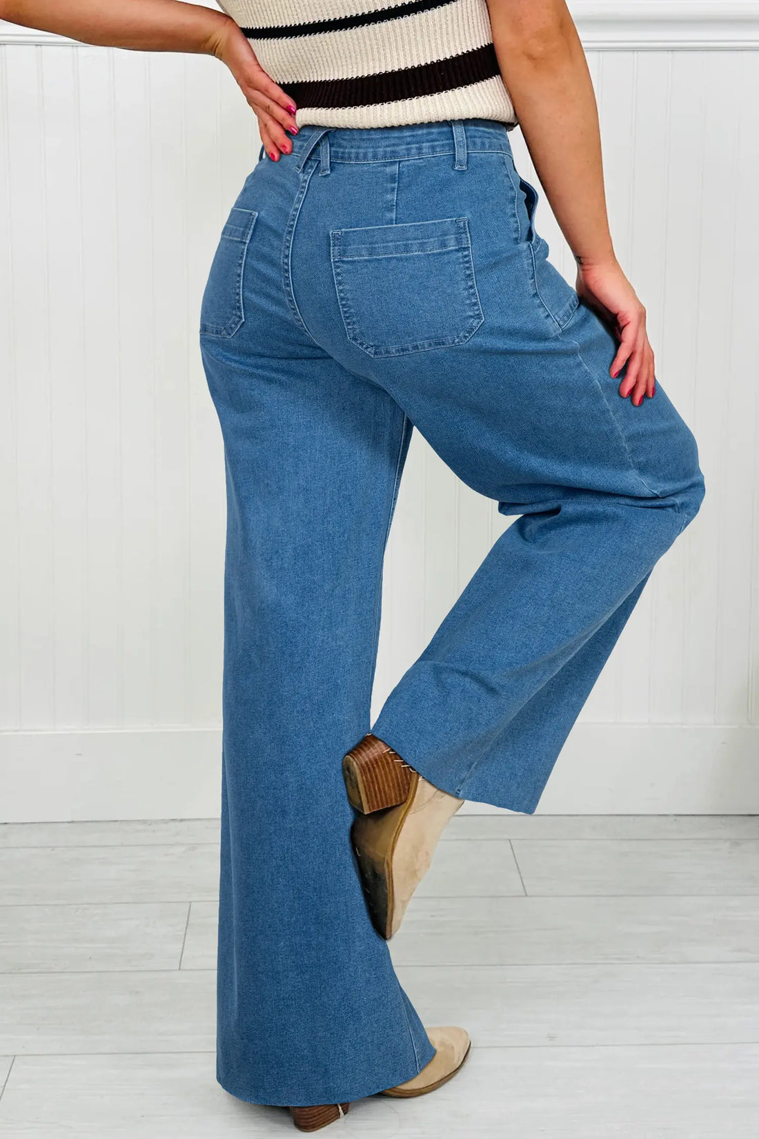 Retro Washed Patch Pocket Stretchy Jeans