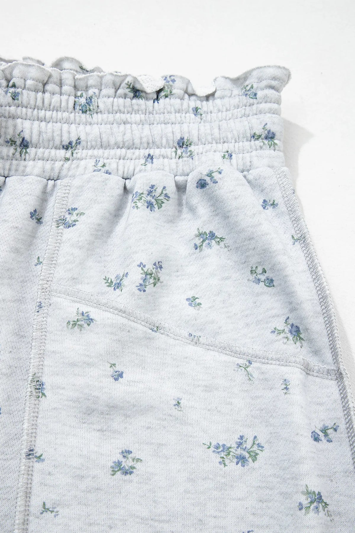 Floral Print Elastic Waist Regular Fit Pants – Grey