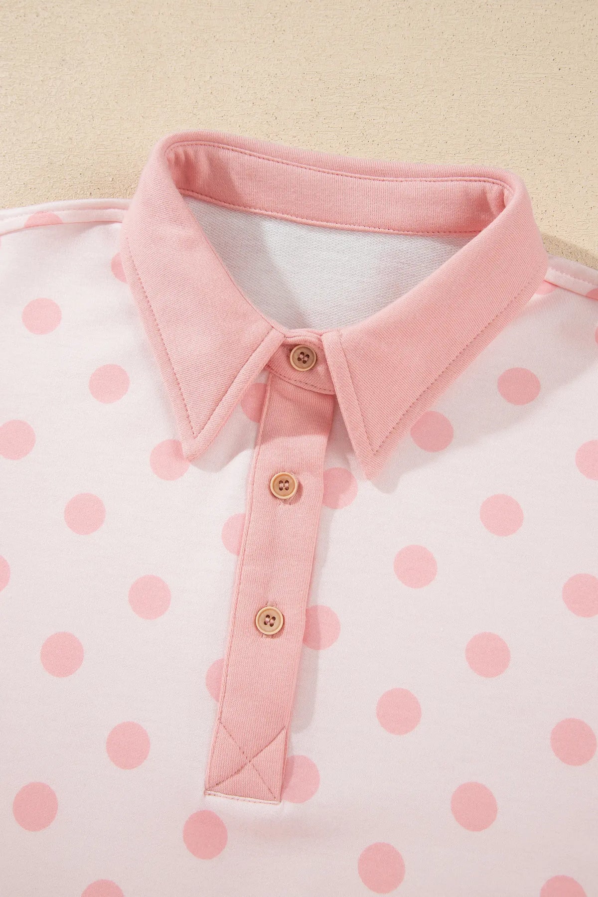 Polka Dot Drop Shoulder Polo Loose Pullover Patch Pocket Casual Shorts Set – Pink