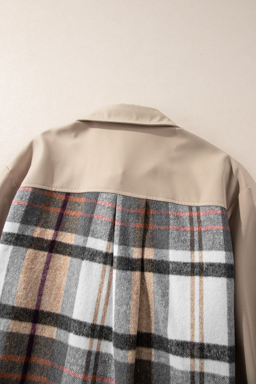 Khaki Plaid Patchwork Long Sleeve Shirt Mini Dress eAura