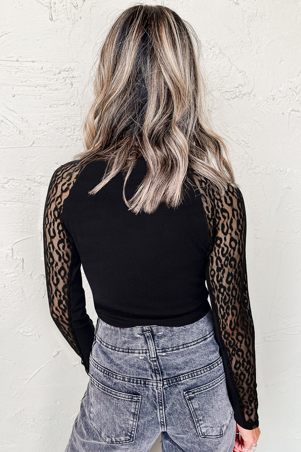 Leopard Mesh Patchwork Long Sleeve Top