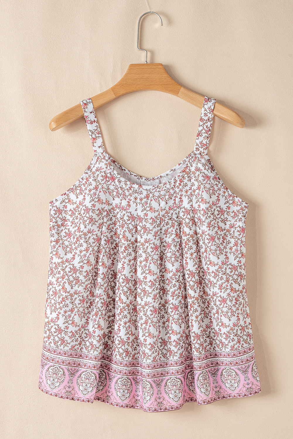 Pink Bohemian Floral Pleated U Neck Vest eAura