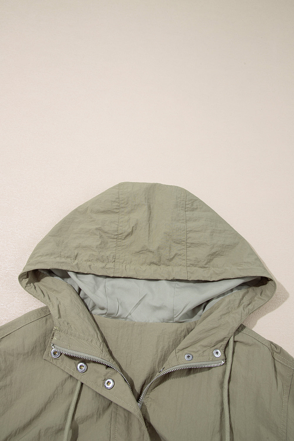 Green Zipped Pocket Cropped Hooded Utility Jacket eAura