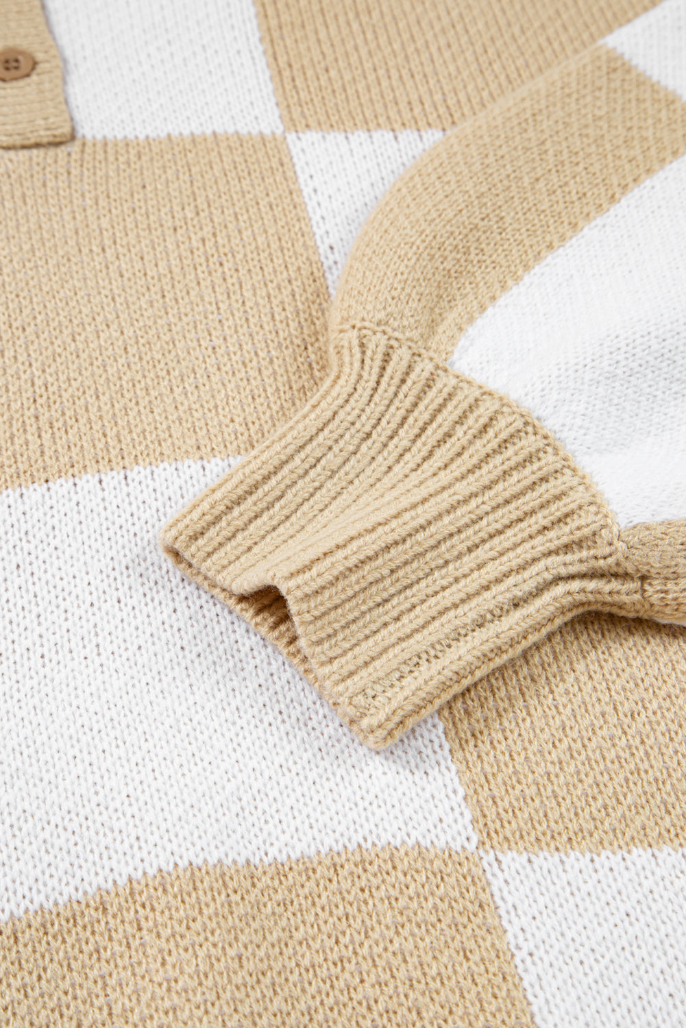 Checkered Pattern Polo Collar Loose Sweater eAura