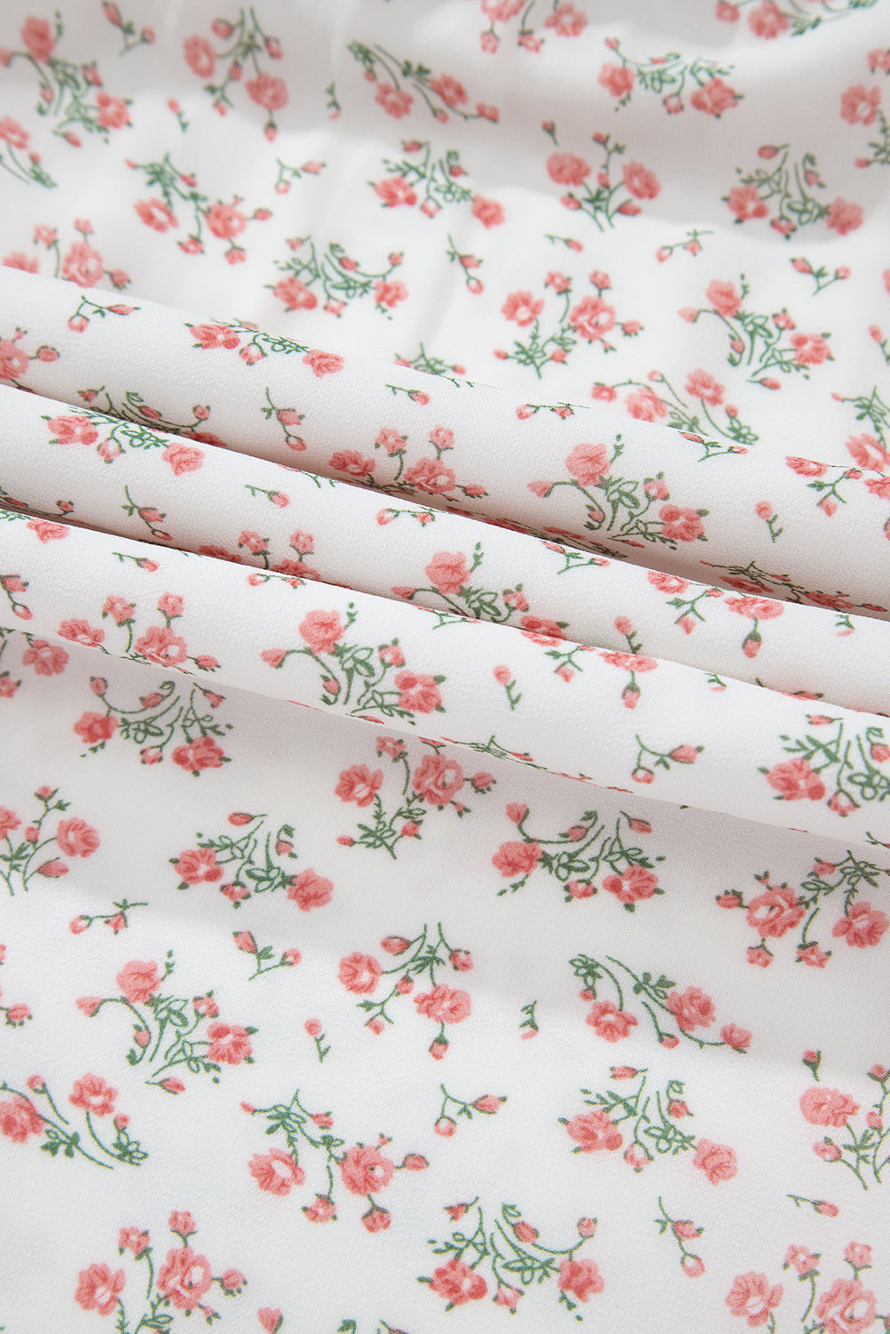 White Floral Print Shirred Ruffled Hem Square Neck Midi Dress eAura