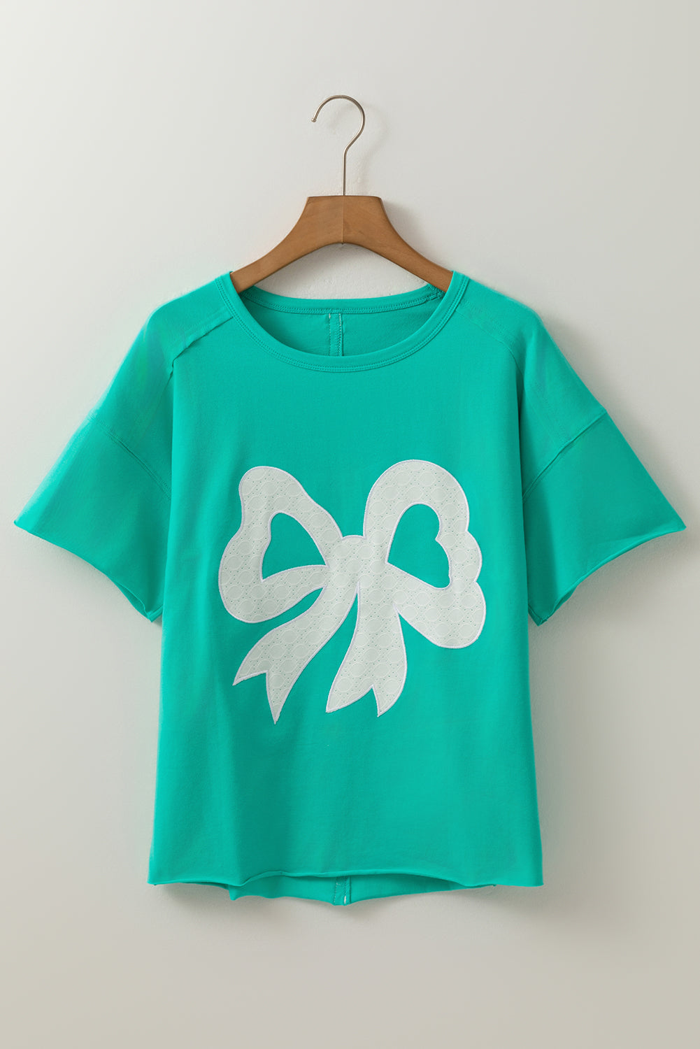 Bow Raw Edge Drop Shoulder Casual T Shirt eAura