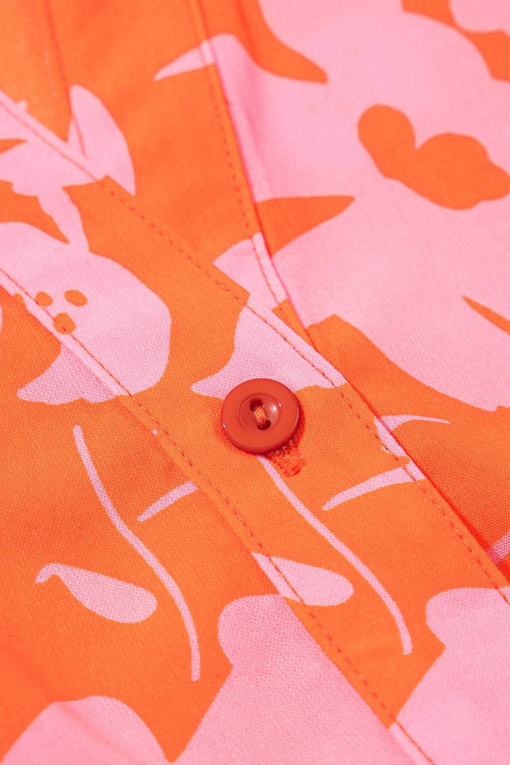 Orange Floral Print Collared Button Neckline Flutter Sleeve Blouse eAura