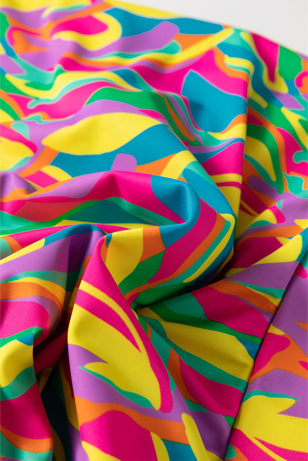 Multicolour Abstract Print Textured Spaghetti Strap High Waist Bikini Set eAura