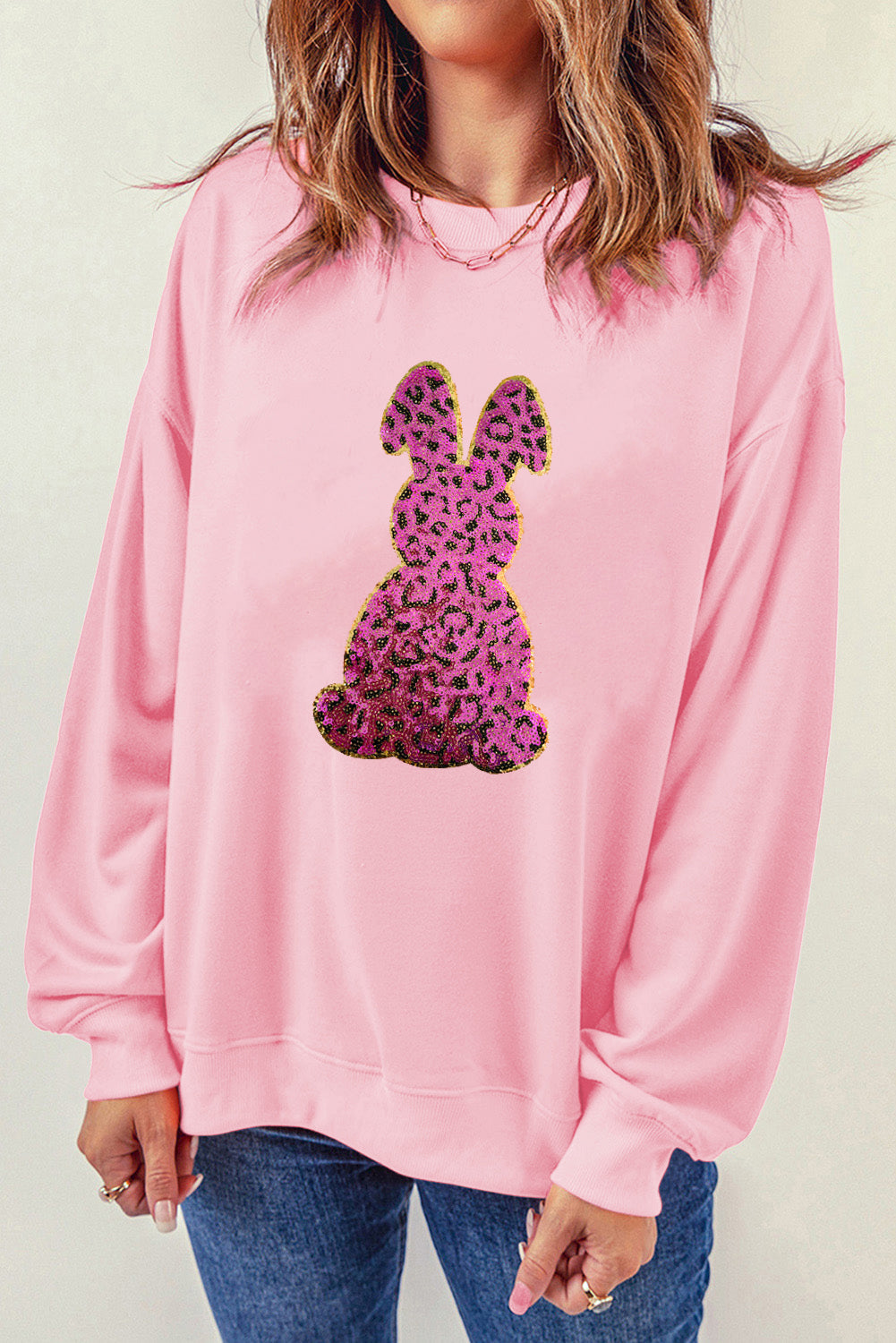 Pink Cheetah Easter Rabbit Graphic Sweatshirt eAura