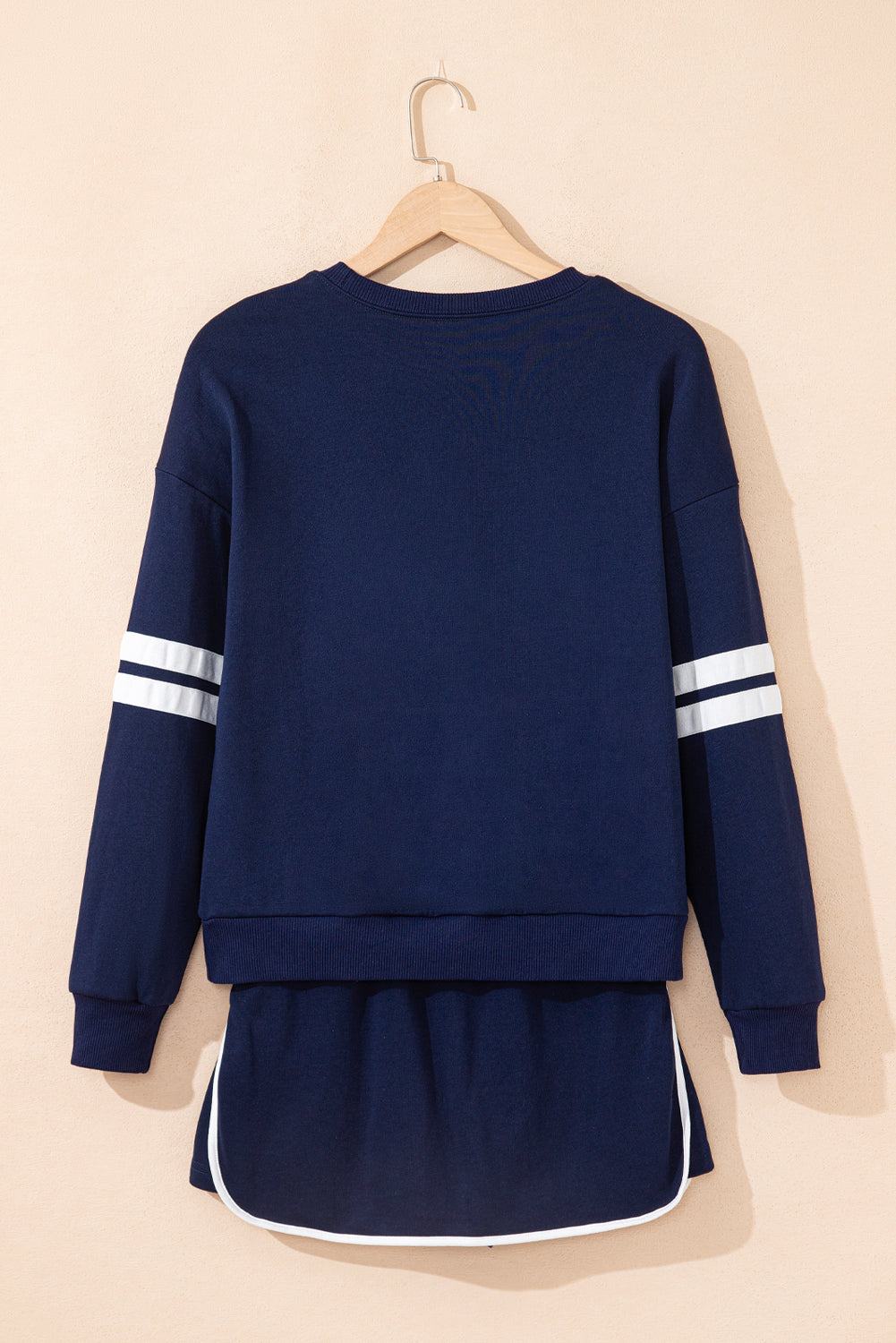 Varsity Stripe Detail Drop Shoulder Pullover Mini Skort Co-ord Set - eAura