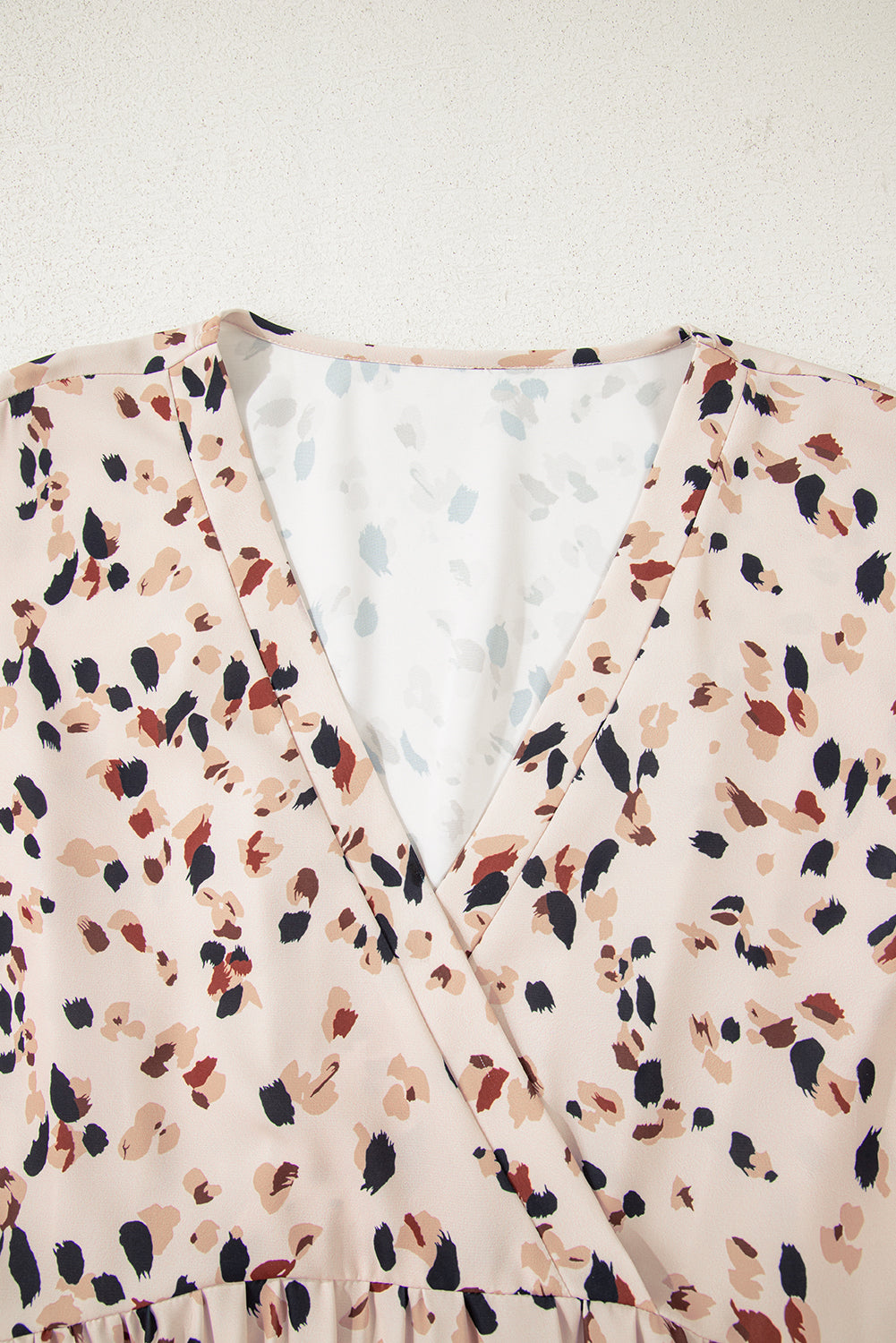 Beige Printed Surplice V Neck Cuffed Sleeve Empire Waist Plus Size Dress BB Fashion Outlet
