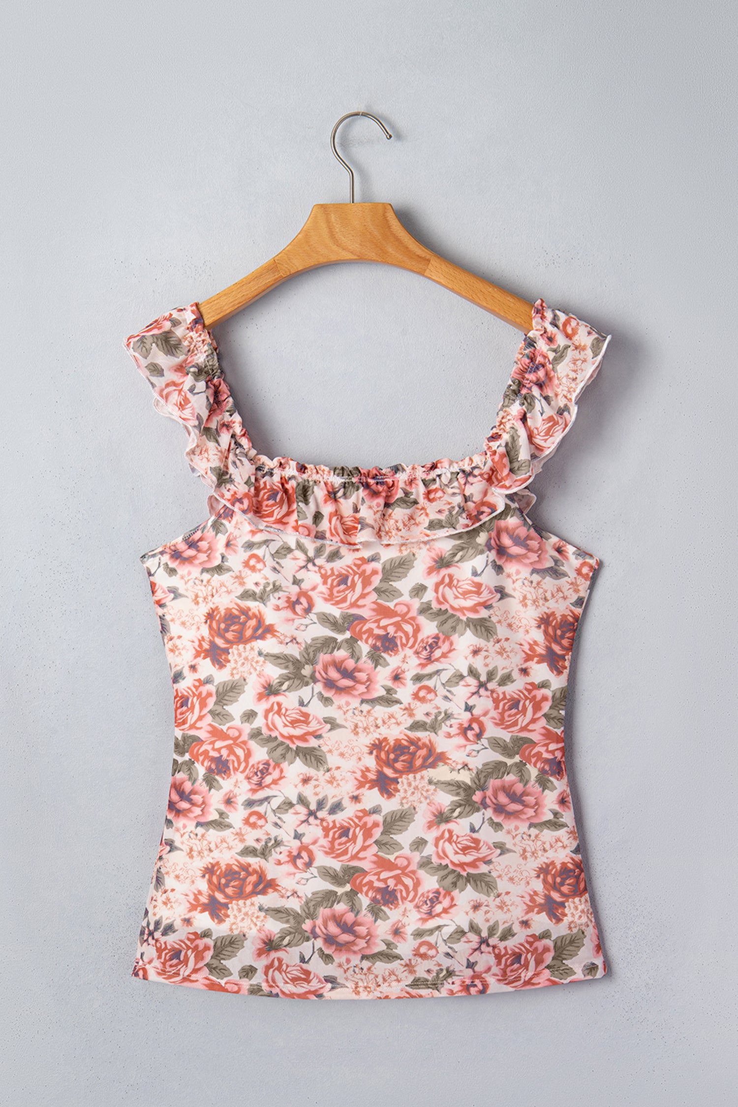 Retro Floral Ruffle Trim Square Neck Tank Top – Multicolour