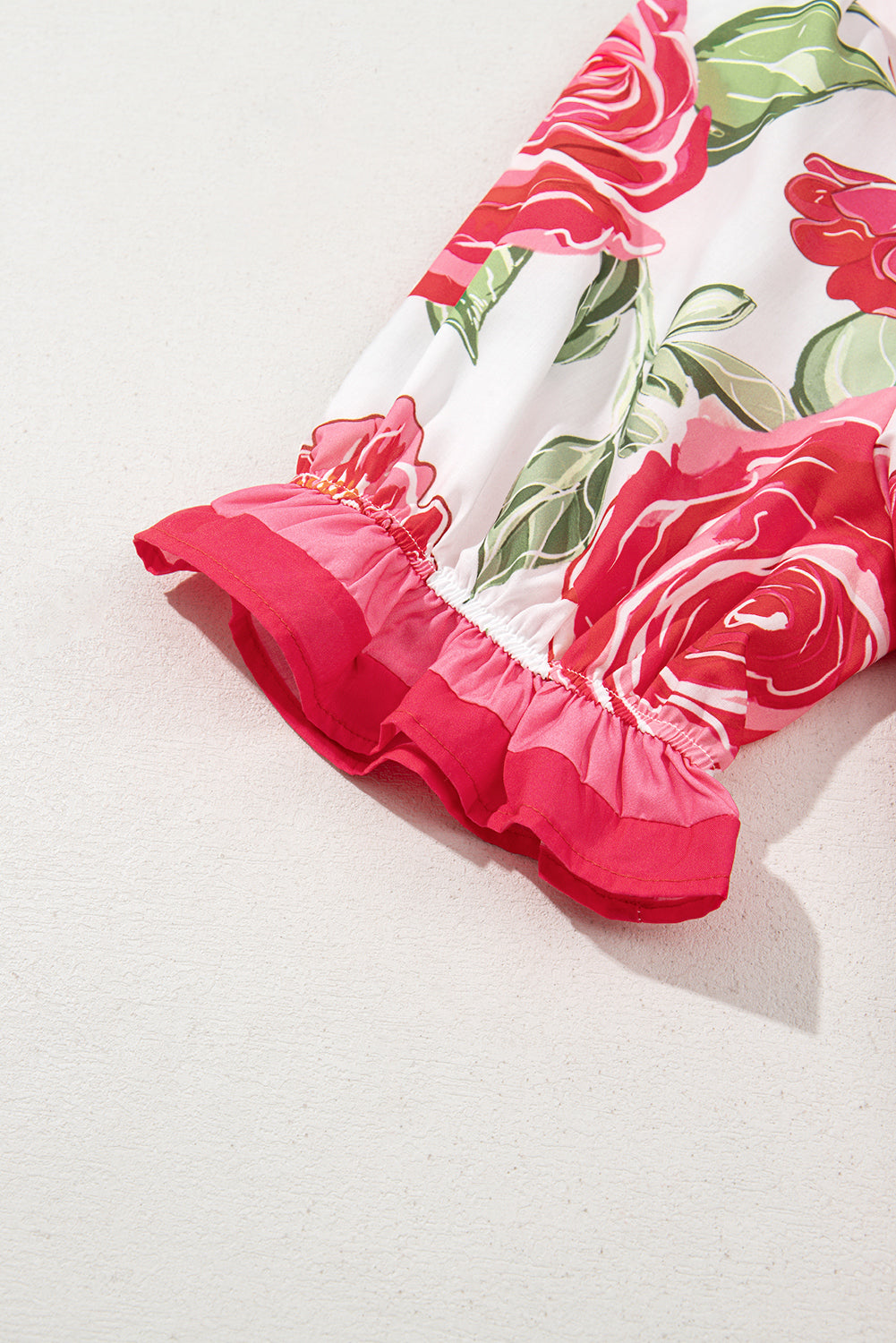 Plus Size Floral Print Frilled Stripe Short Sleeve Blouse – Rose