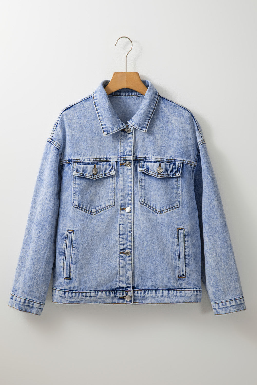 Beau Blue Vintage Washed Flap Pockets Denim Jacket Beagle Boutique Fashion Outlet