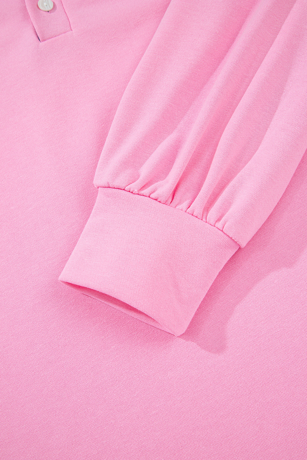 Button Striped Collar Patchwork Puff Sleeve Sweatshirt - eAura
