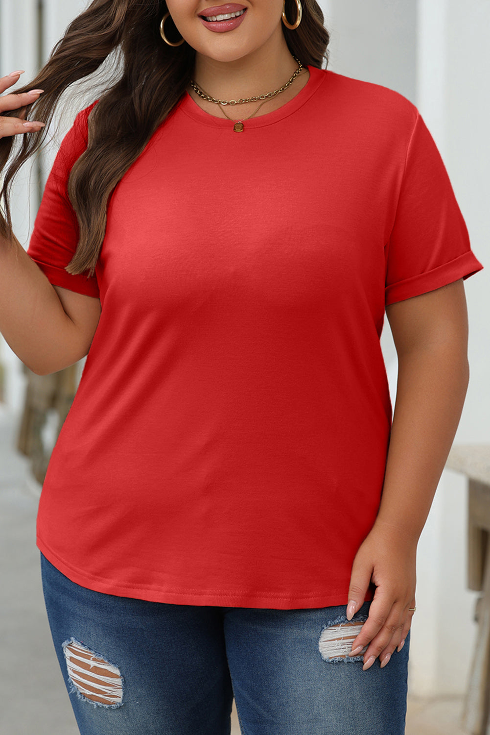Casual Plain Crew Neck Tee T-Shirt