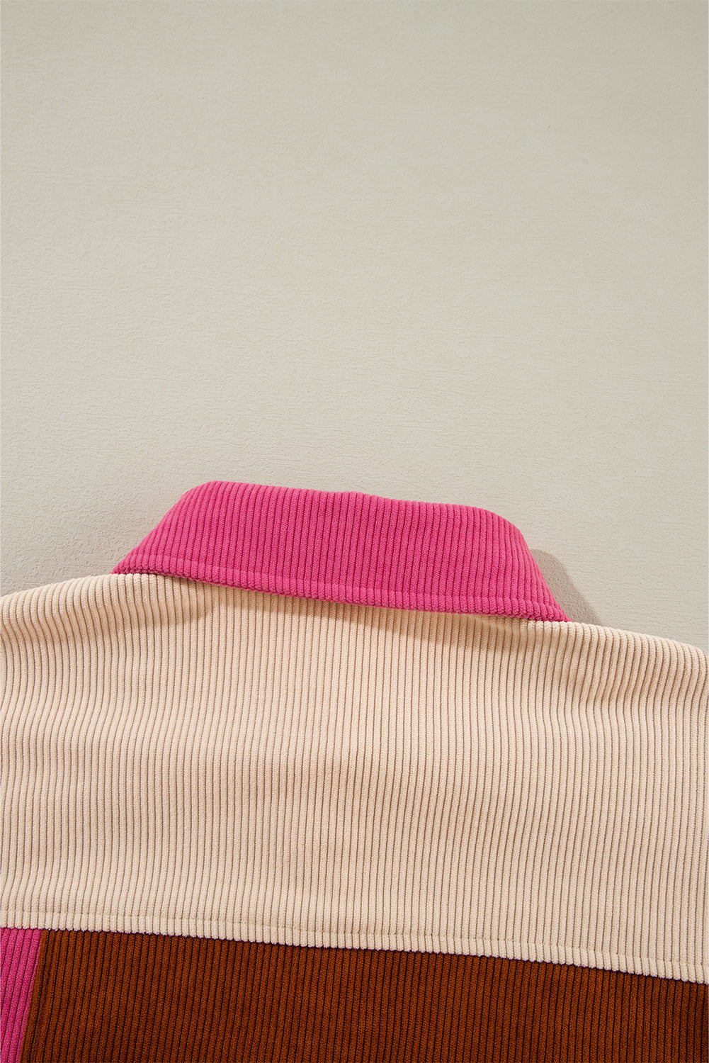 Rose Red Colourblock Curved Hem Corduroy Shacket with Pocket eAura