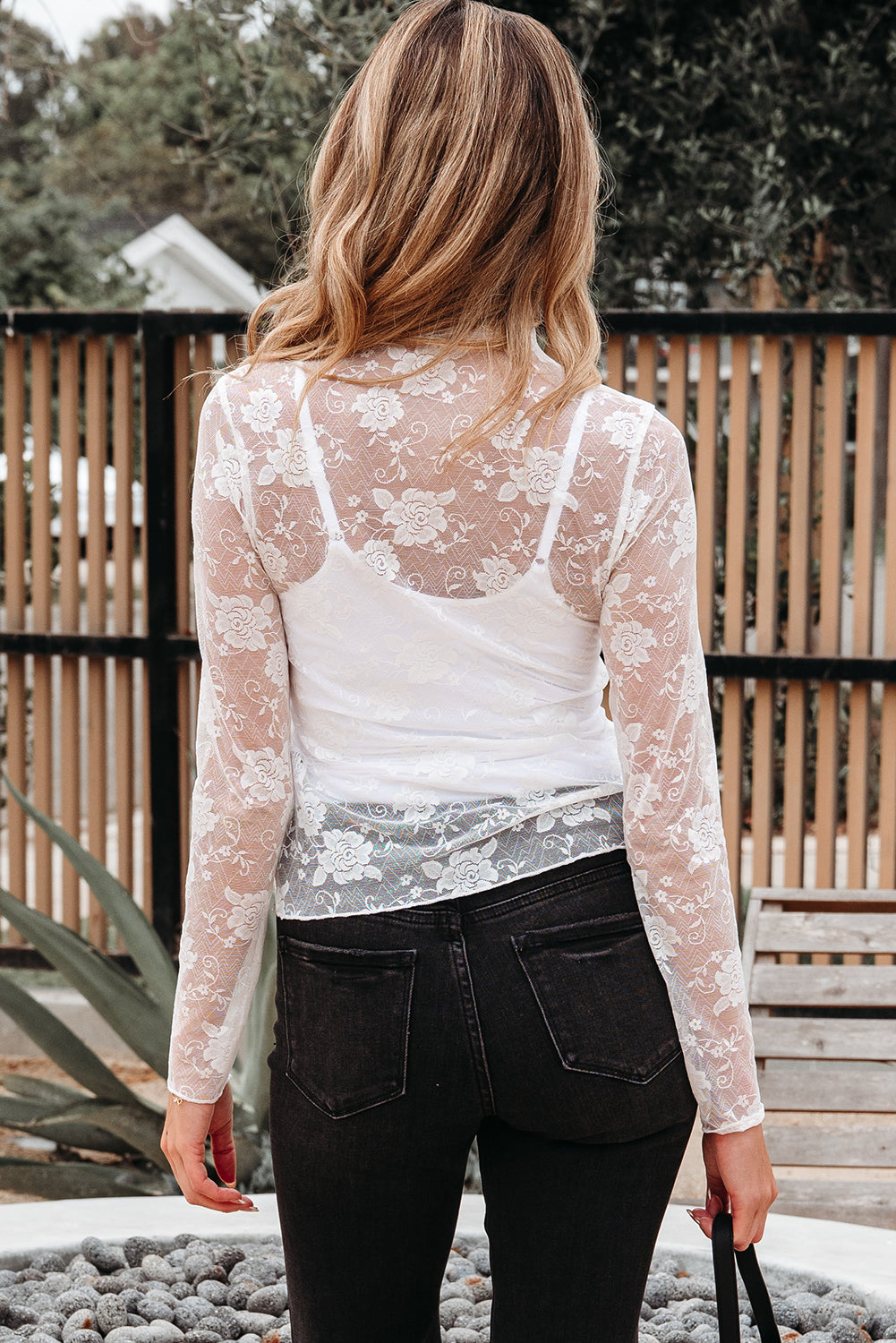 Sheer Floral Lace Mesh Mock Neck Long Sleeve Top - eAura