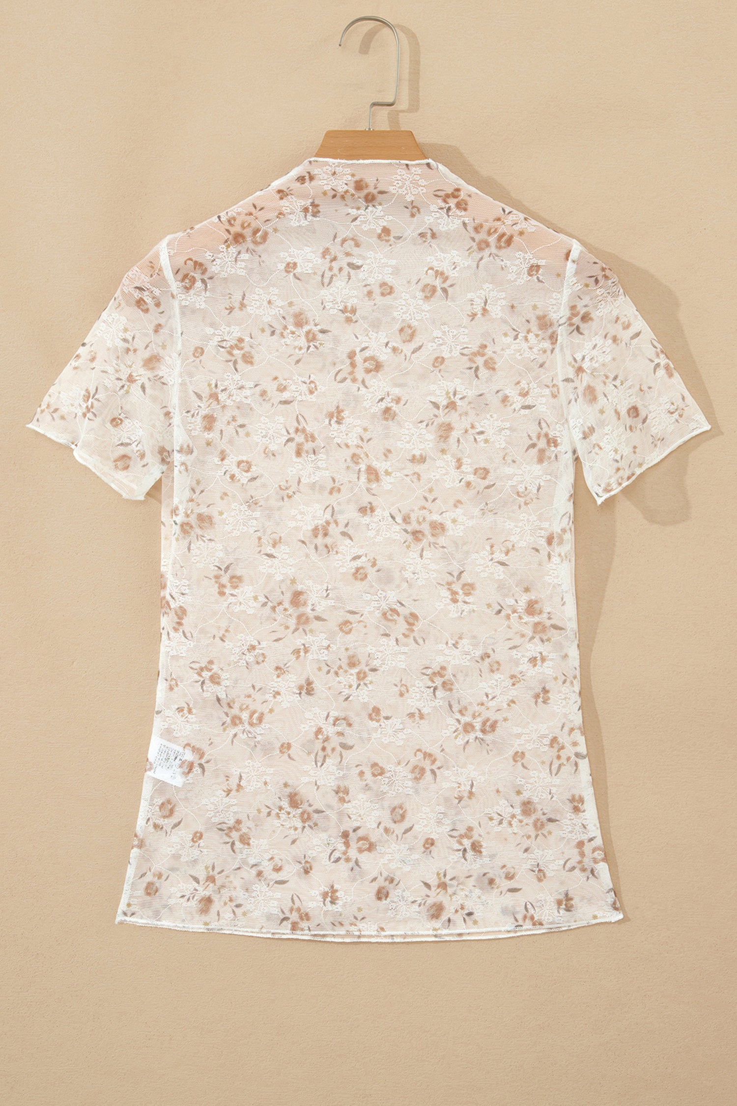 Mock Neck Short Sleeve Floral Mesh Top – White