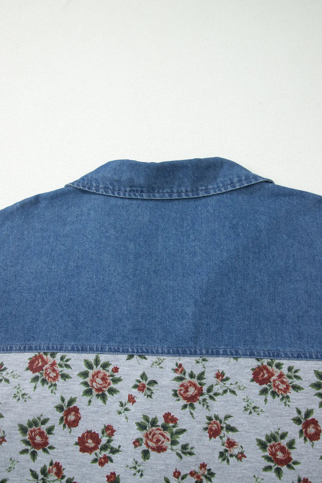 Retro Floral Print Denim Patchwork Plus Size Polo Tee