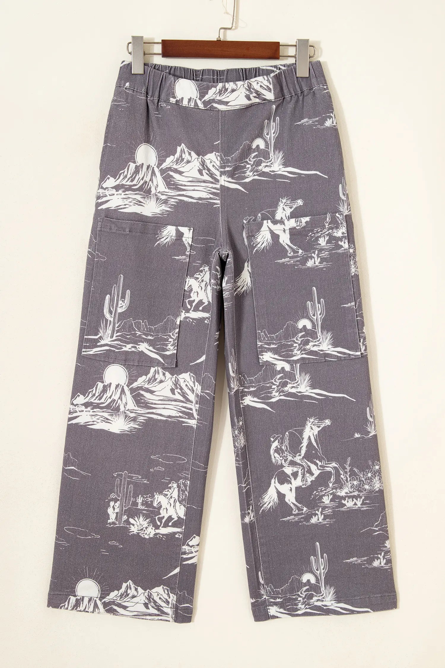Gray Wild West Riding Vintage Printed Shift Jeans