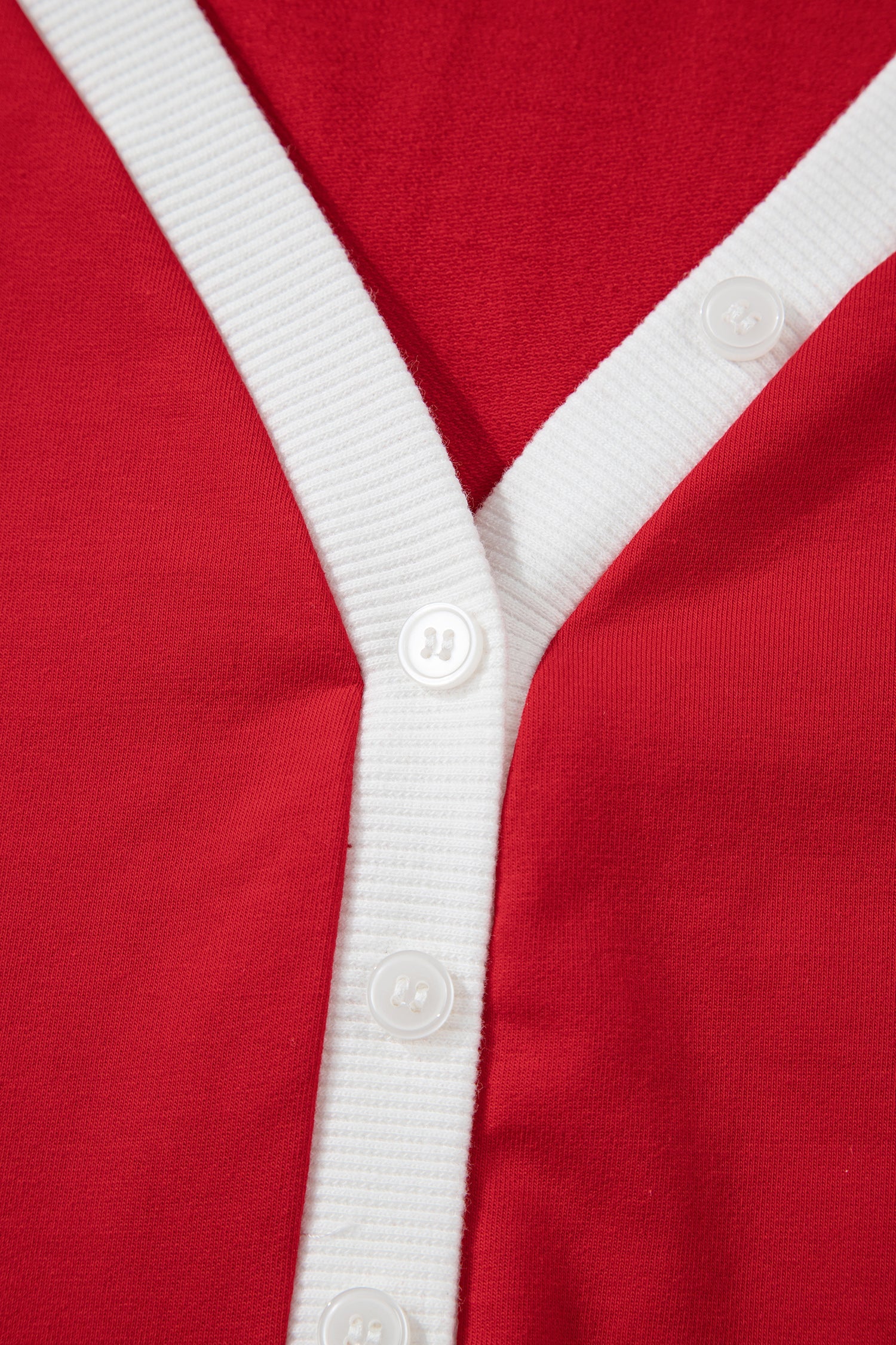 Fiery Red Contrast Trim Button V Neck Ribbon Bow Knot Waist 2pcs Lounge Pant Set - eAura