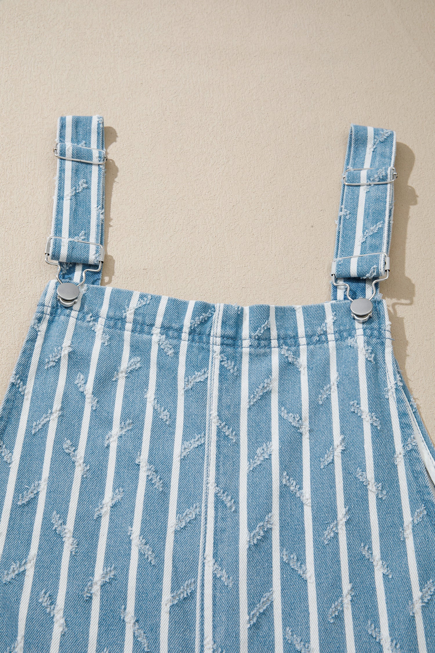 Striped Distressed Ruffled Wide Leg Denim Overalls – Blue