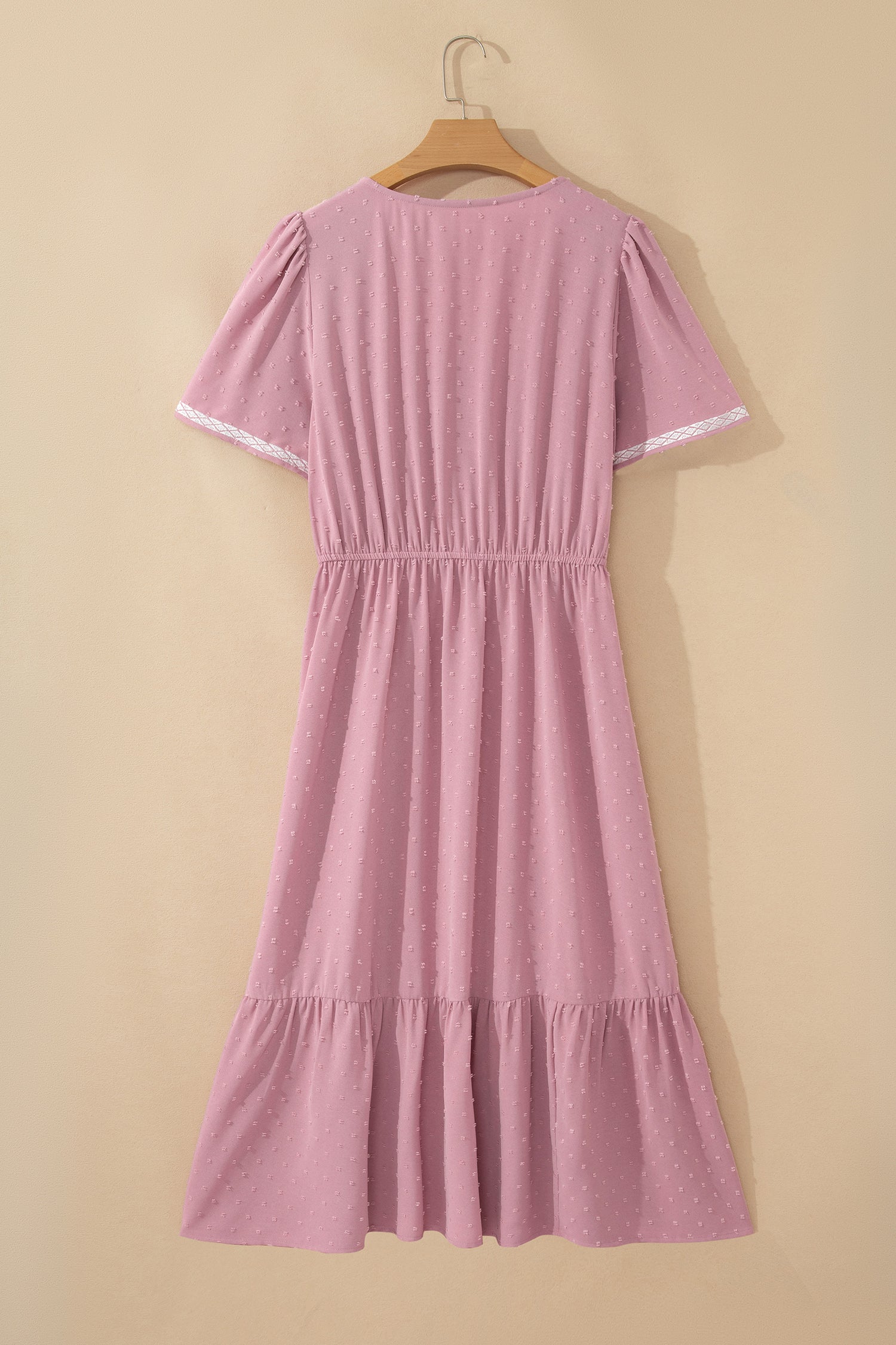 Plus Size Swiss Dot Smocked High Waist Flowy Midi Dress – Pink