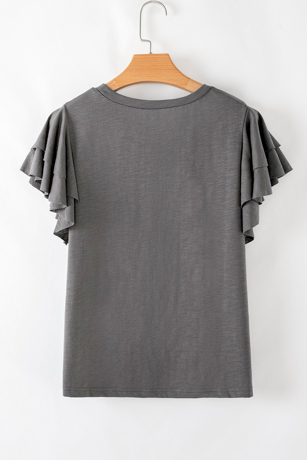 Dark Grey Layered Ruffle Short Sleeve Round Neck Top eAura