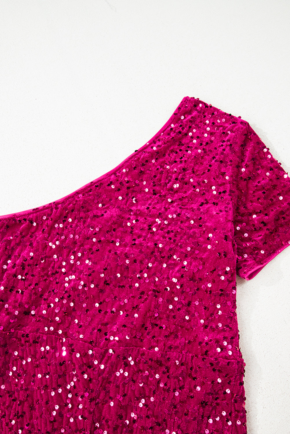 Pink One Shoulder Thigh High Split Bodycon Sequin Gown eAura