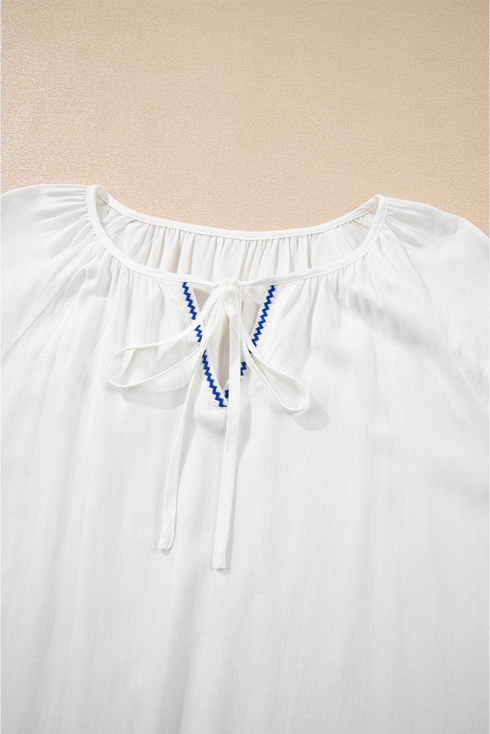 Floral Embroidered Drawstring V-Neck Blouse - Tops/Blouses & Shirts