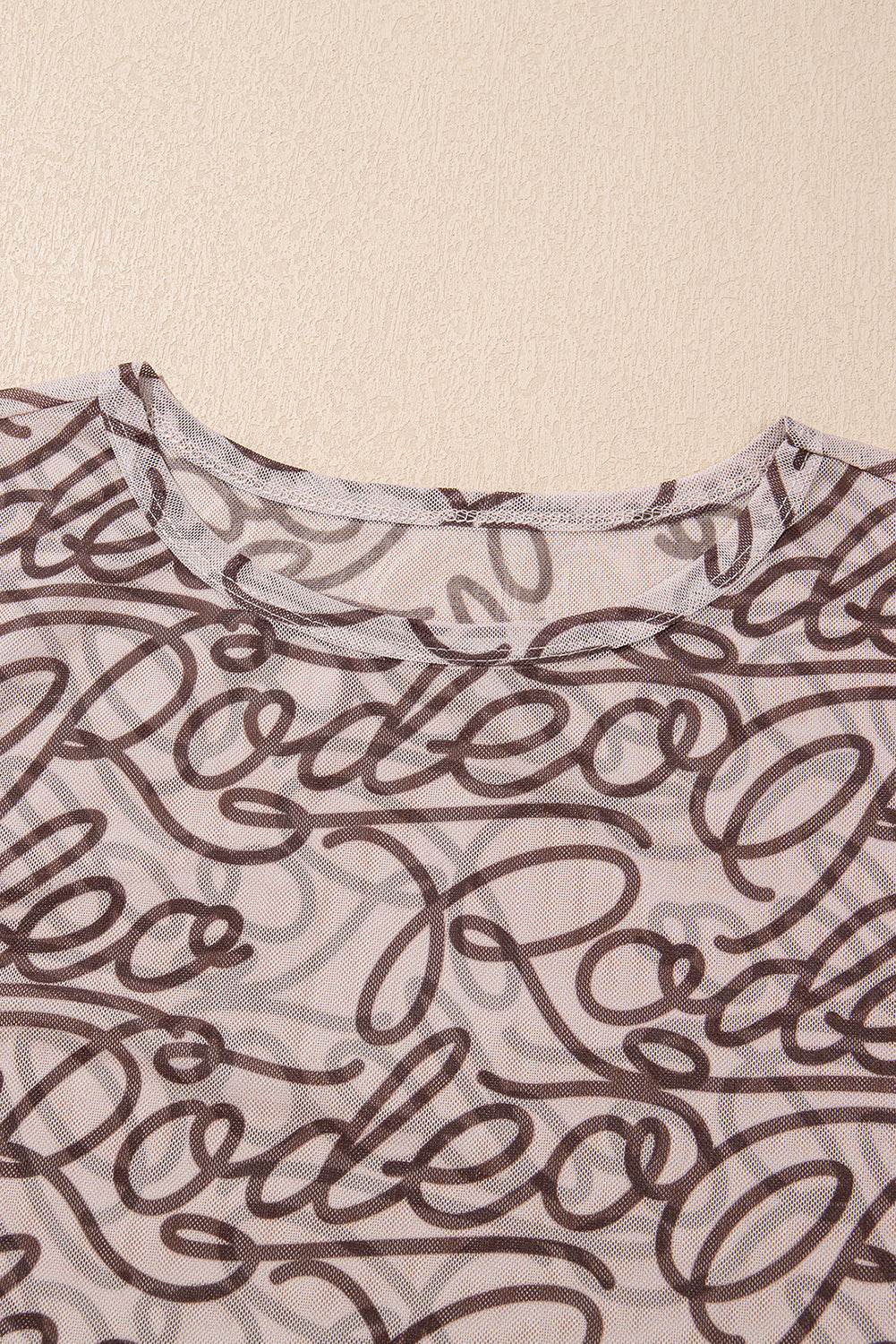 Brown Rodeo Print Round Neck Slim Fit Mesh T Shirt eAura